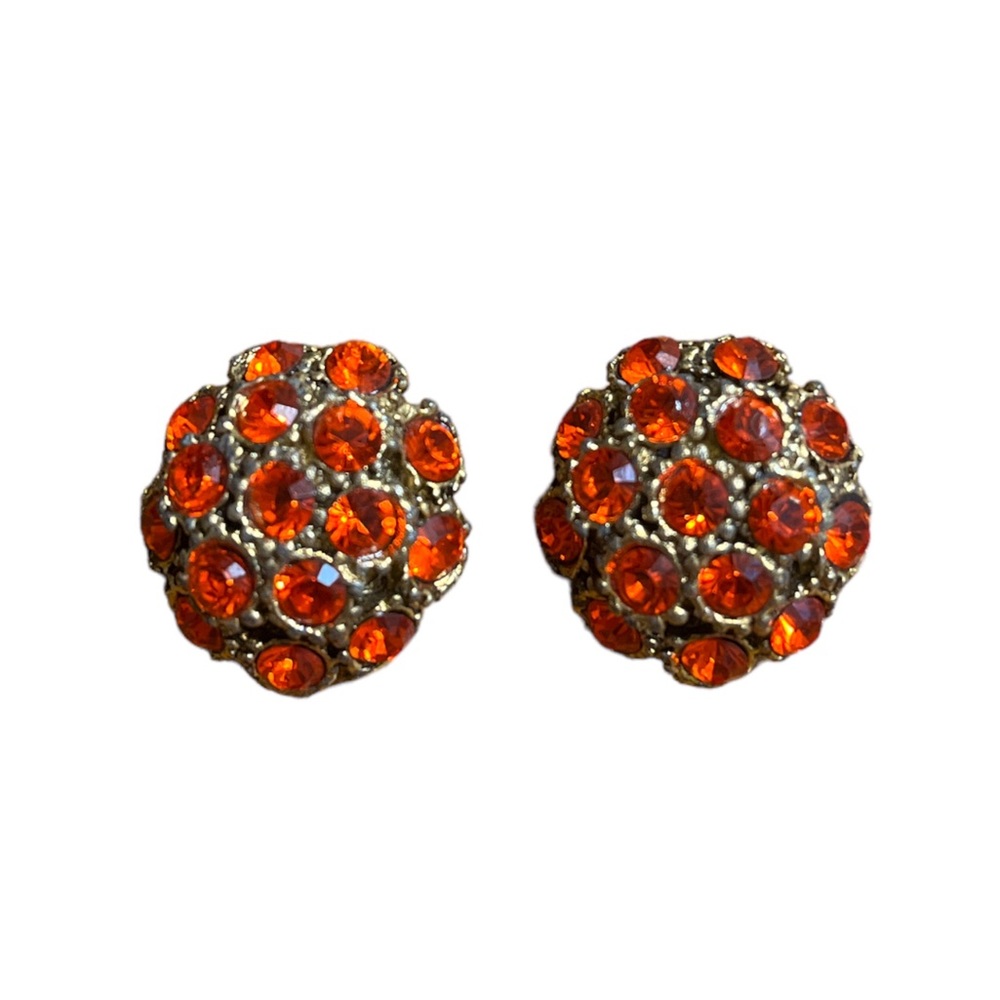 Vintage Red Rhinestone Clip On Earrings